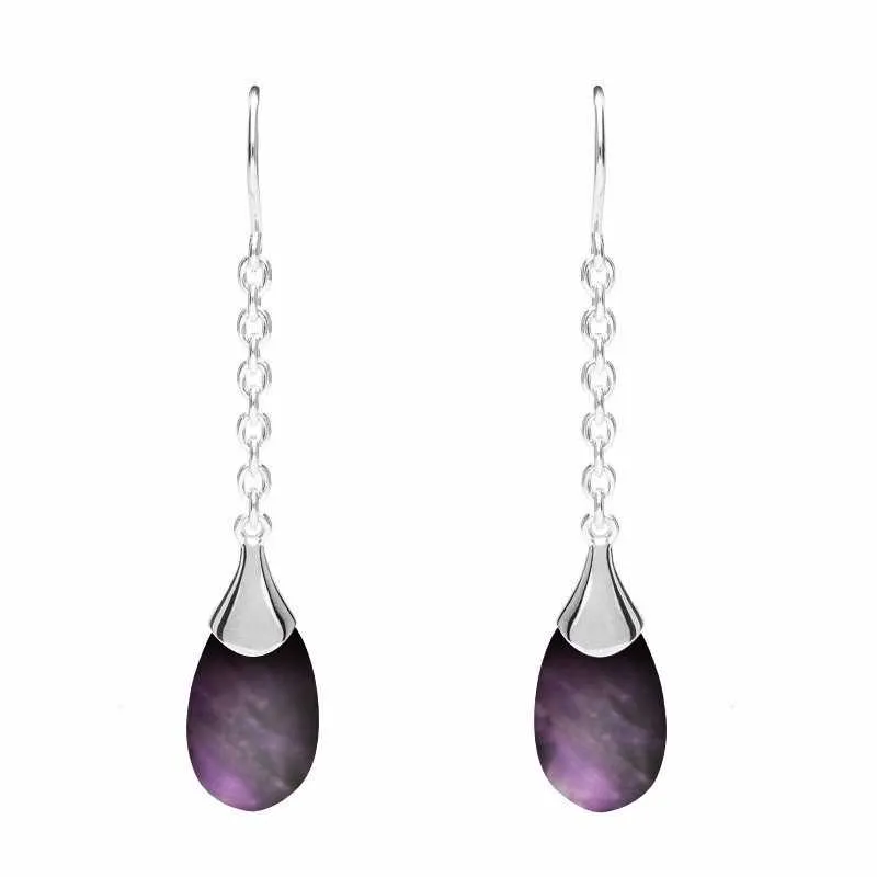 Sterling Silver Blue John Chain Oval Drop Hook Earrings