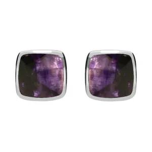 Sterling Silver Blue John Cushion Stud Earrings