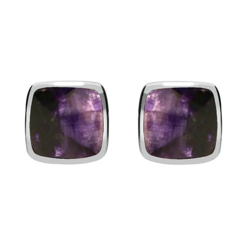 Sterling Silver Blue John Cushion Stud Earrings
