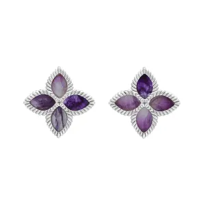 Sterling Silver Blue John Eden Marquise Flower Stud Earrings
