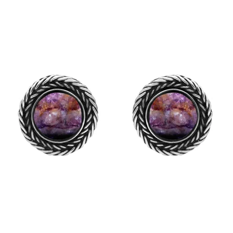 Sterling Silver Blue John Foxtail Round Stud Earrings D