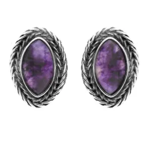Sterling Silver Blue John Foxtail Small Marquise Stud Earrings D