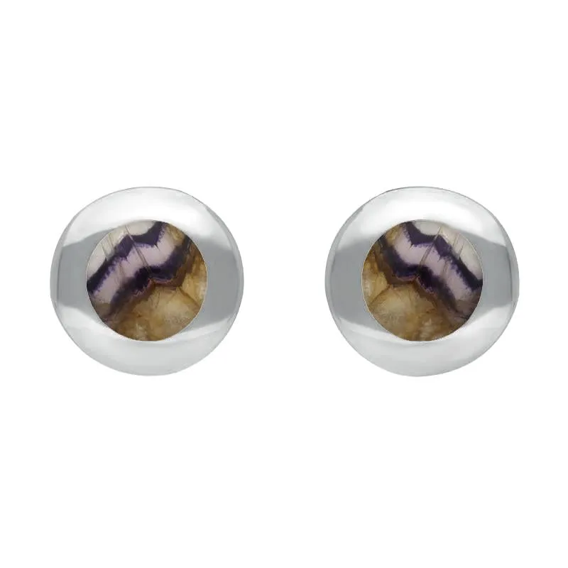 Sterling Silver Blue John Framed Round Stud Earrings