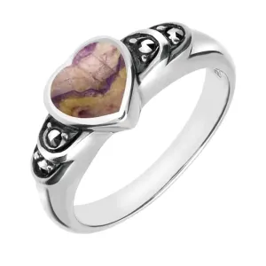 Sterling Silver Blue John Heart Marcasite Shoulder Ring