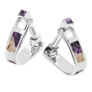 Sterling Silver Blue John Inlaid Oblong Hoop Cufflinks