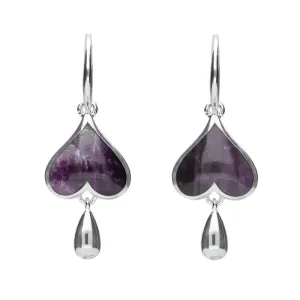 Sterling Silver Blue John Inverted Heart Teardrop Drop Hook Earrings