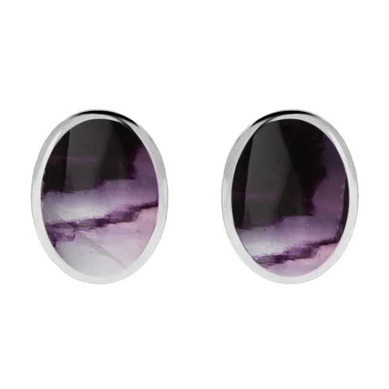 Sterling Silver Blue John Large Oval Stud Earrings