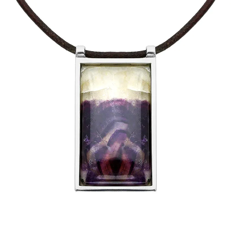 Sterling Silver Blue John Leather Rectangle Necklace