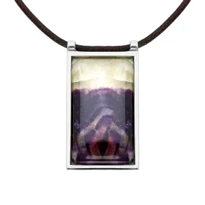 Sterling Silver Blue John Leather Rectangle Necklace