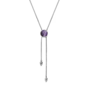 Sterling Silver Blue John Lineaire Round Stone Adjustable Necklace