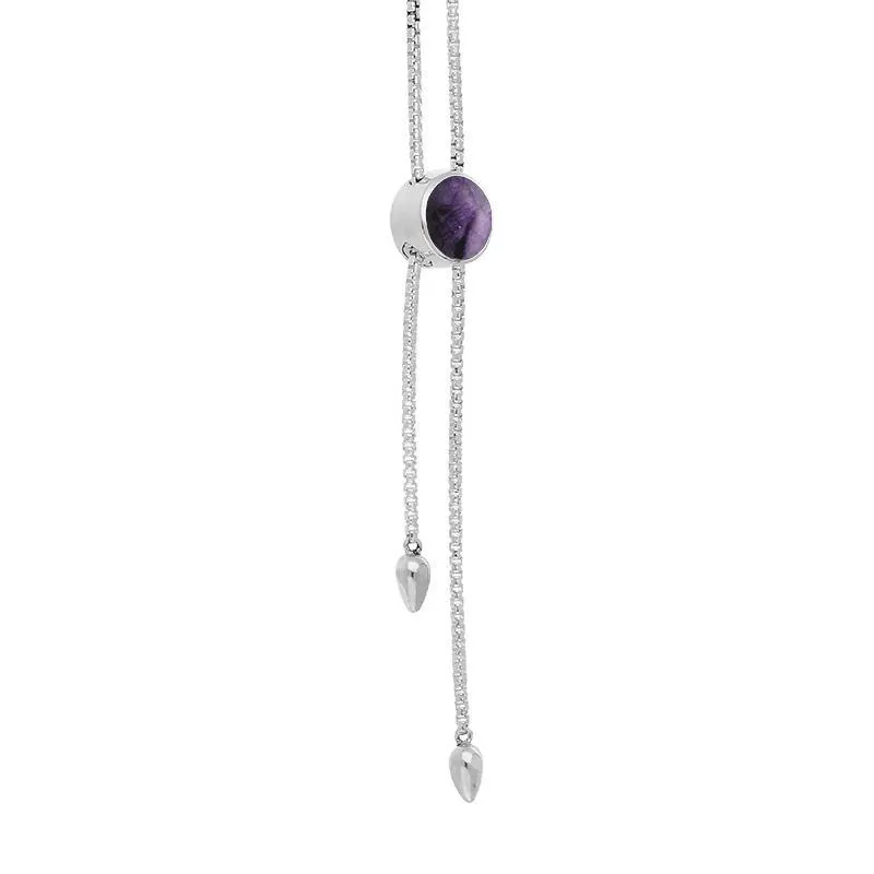 Sterling Silver Blue John Lineaire Round Stone Adjustable Necklace