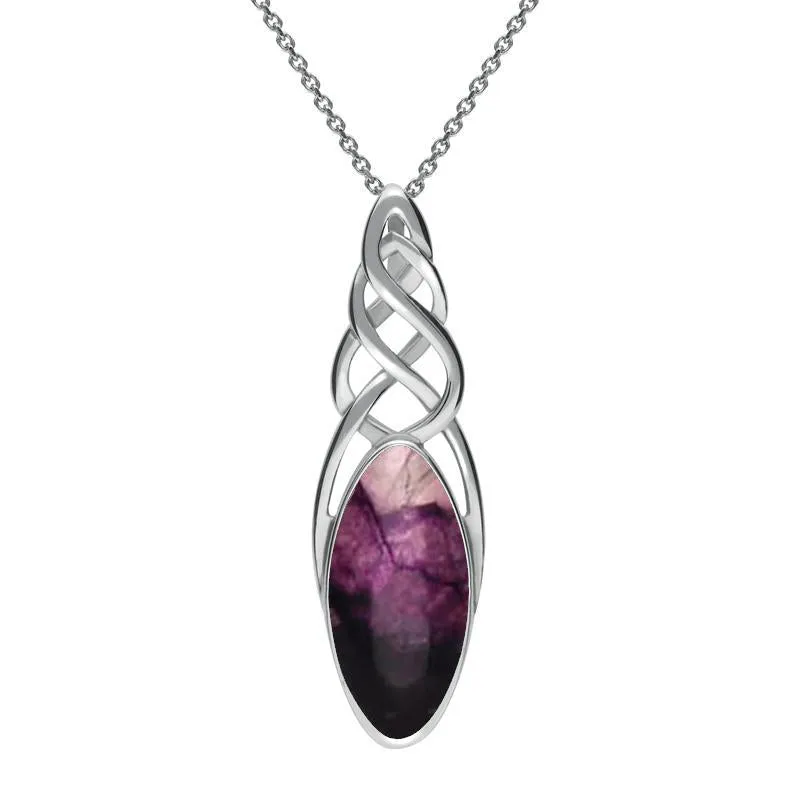 Sterling Silver Blue John Long Marquise Celtic Necklace