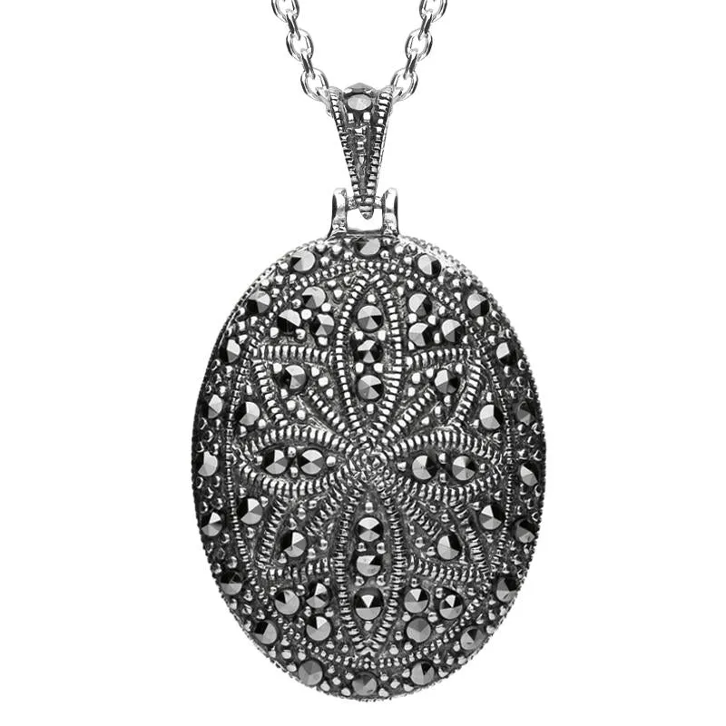 Sterling Silver Blue John Marcasite Oval Star Back Necklace