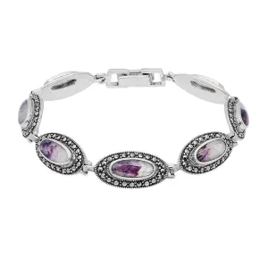 Sterling Silver Blue John Marcasite Slim Oval Link Bracelet