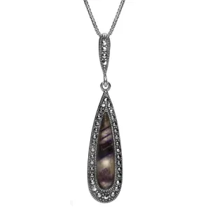 Sterling Silver Blue John Marcasite Slim Pear Drop Necklace