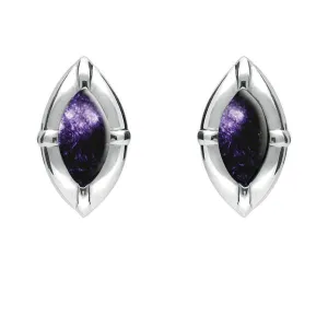 Sterling Silver Blue John Marquise Beaded Edge Stud Earrings