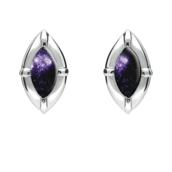 Sterling Silver Blue John Marquise Beaded Edge Stud Earrings