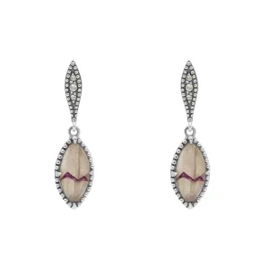 Sterling Silver Blue John Marquise Long Drop Earrings
