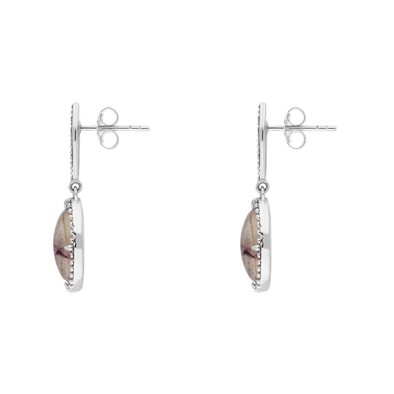 Sterling Silver Blue John Marquise Long Drop Earrings
