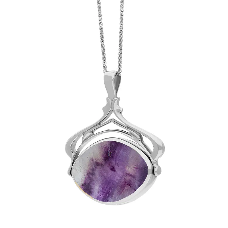Sterling Silver Blue John Mother Of Pearl Marquise Swivel Fob Necklace