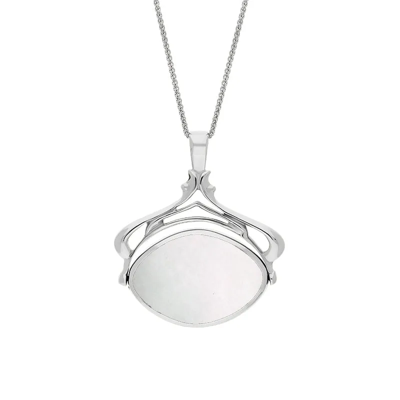 Sterling Silver Blue John Mother Of Pearl Marquise Swivel Fob Necklace
