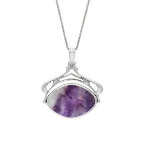 Sterling Silver Blue John Mother Of Pearl Marquise Swivel Fob Necklace
