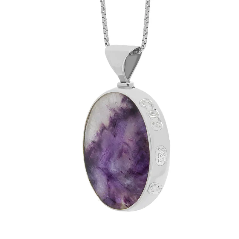 Sterling Silver Blue John Mother of Pearl Queens Jubilee Hallmark Double Sided Oval Necklace D