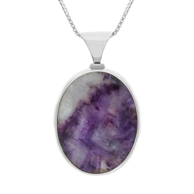 Sterling Silver Blue John Mother of Pearl Queens Jubilee Hallmark Double Sided Oval Necklace D