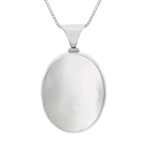Sterling Silver Blue John Mother of Pearl Queens Jubilee Hallmark Double Sided Oval Necklace D