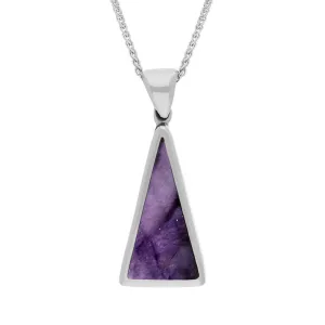 Sterling Silver Blue John Mother Of Pearl Small Double Sided Triangular Fob Necklace