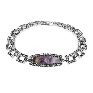 Sterling Silver Blue John Oblong Marcasite Bracelet