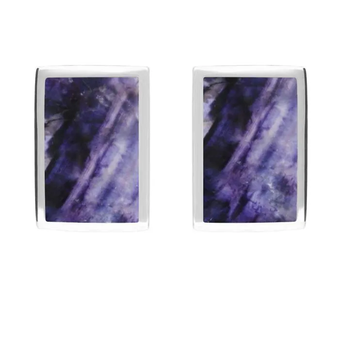 Sterling Silver Blue John Oblong Stud Earrings