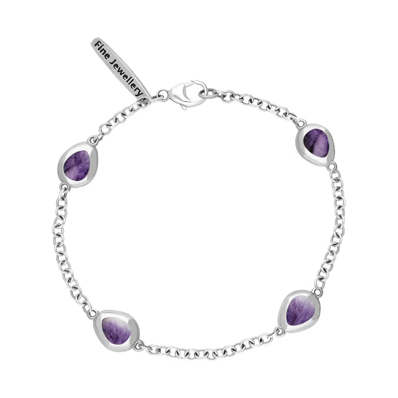 Sterling Silver Blue John Oval Fleur De Lis Detail Four Stone Bracelet
