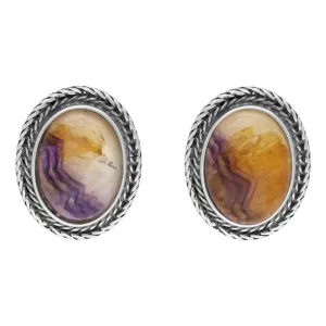 Sterling Silver Blue John Oval Foxtail Stud Earrings D