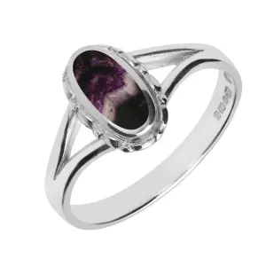 Sterling Silver Blue John Oval Split Shoulder Ring