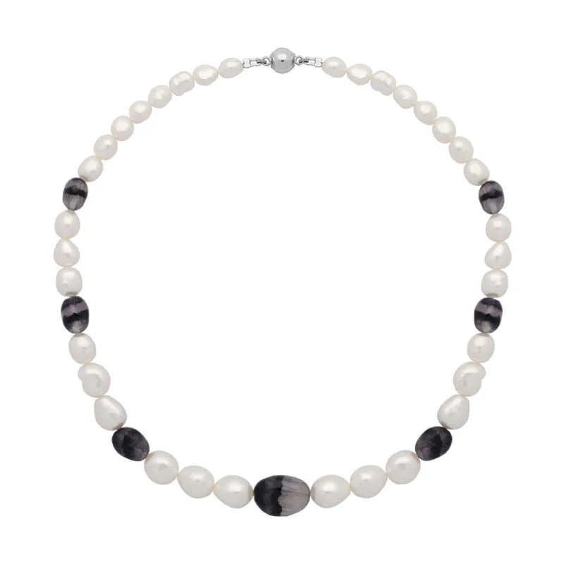 Sterling Silver Blue John Pearl Magnetic Ball Clasp Necklace D