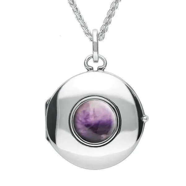 Sterling Silver Blue John Plain Round Locket