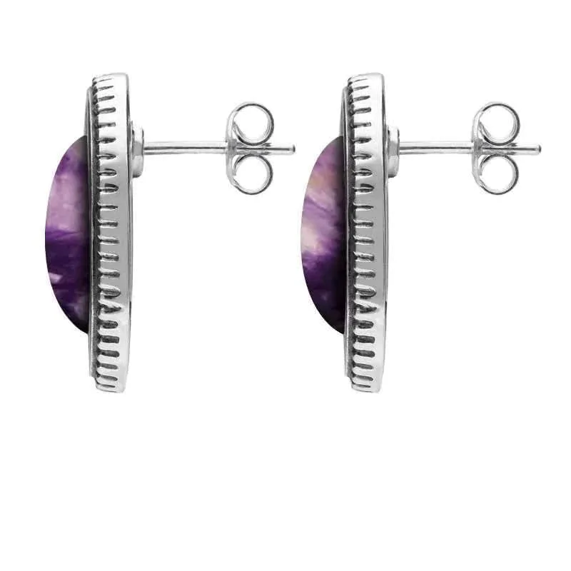 Sterling Silver Blue John Ridged Oval Stud Earrings