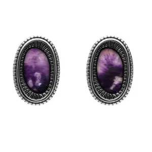 Sterling Silver Blue John Ridged Oval Stud Earrings