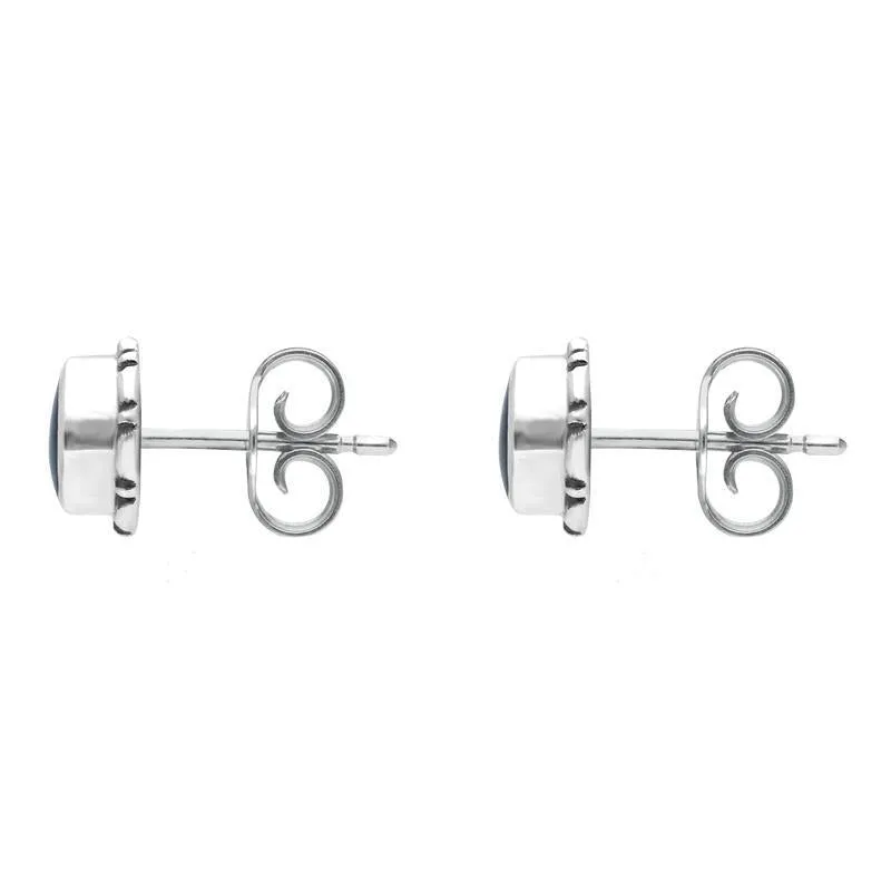 Sterling Silver Blue John Round Bead Edge Stud Earrings