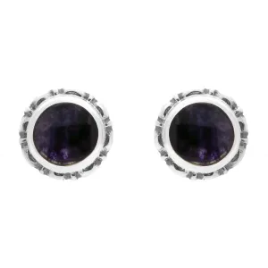Sterling Silver Blue John Round Bead Edge Stud Earrings