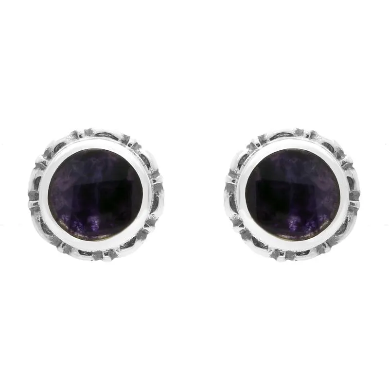 Sterling Silver Blue John Round Bead Edge Stud Earrings