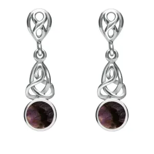 Sterling Silver Blue John Round Celtic Dropper Earrings