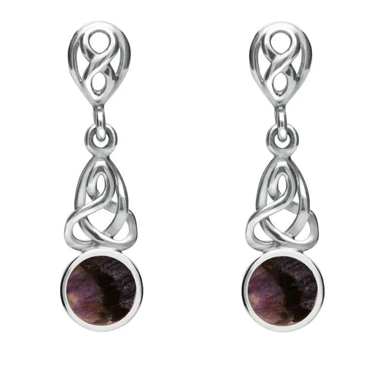 Sterling Silver Blue John Round Celtic Dropper Earrings