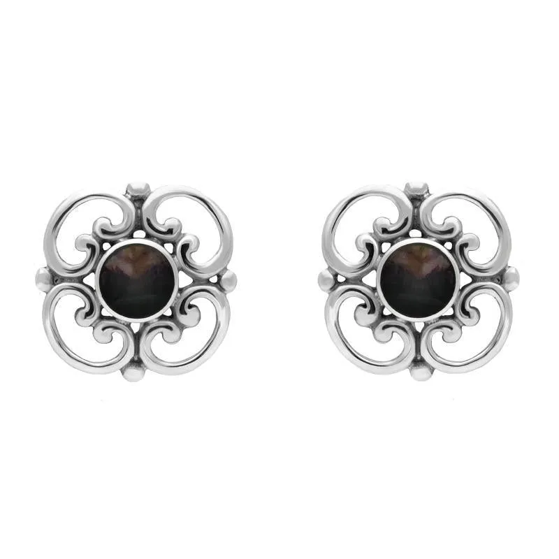 Sterling Silver Blue John Round Scroll Stud Earrings