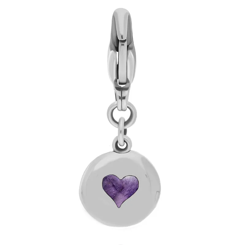 Sterling Silver Blue John Round Shaped Heart Clip Charm