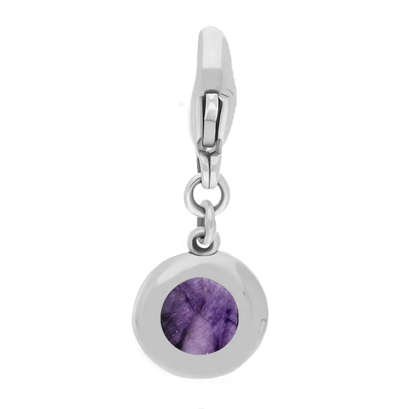 Sterling Silver Blue John Round Shaped Heart Clip Charm