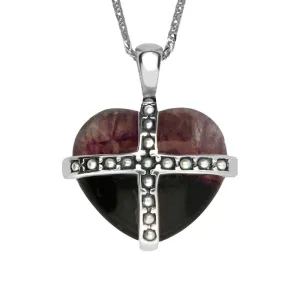 Sterling Silver Blue John Seventeen Pearl Small Cross Heart Necklace