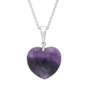 Sterling Silver Blue John Slim Bail Medium Carved Heart Necklace