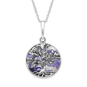 Sterling Silver Blue John Small Round Large Leaves Tree of Life Necklace